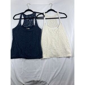 Y2K Vintage Hollister Lace Top Navy Blue An Beige Tank Top Size Large Lot Of 2